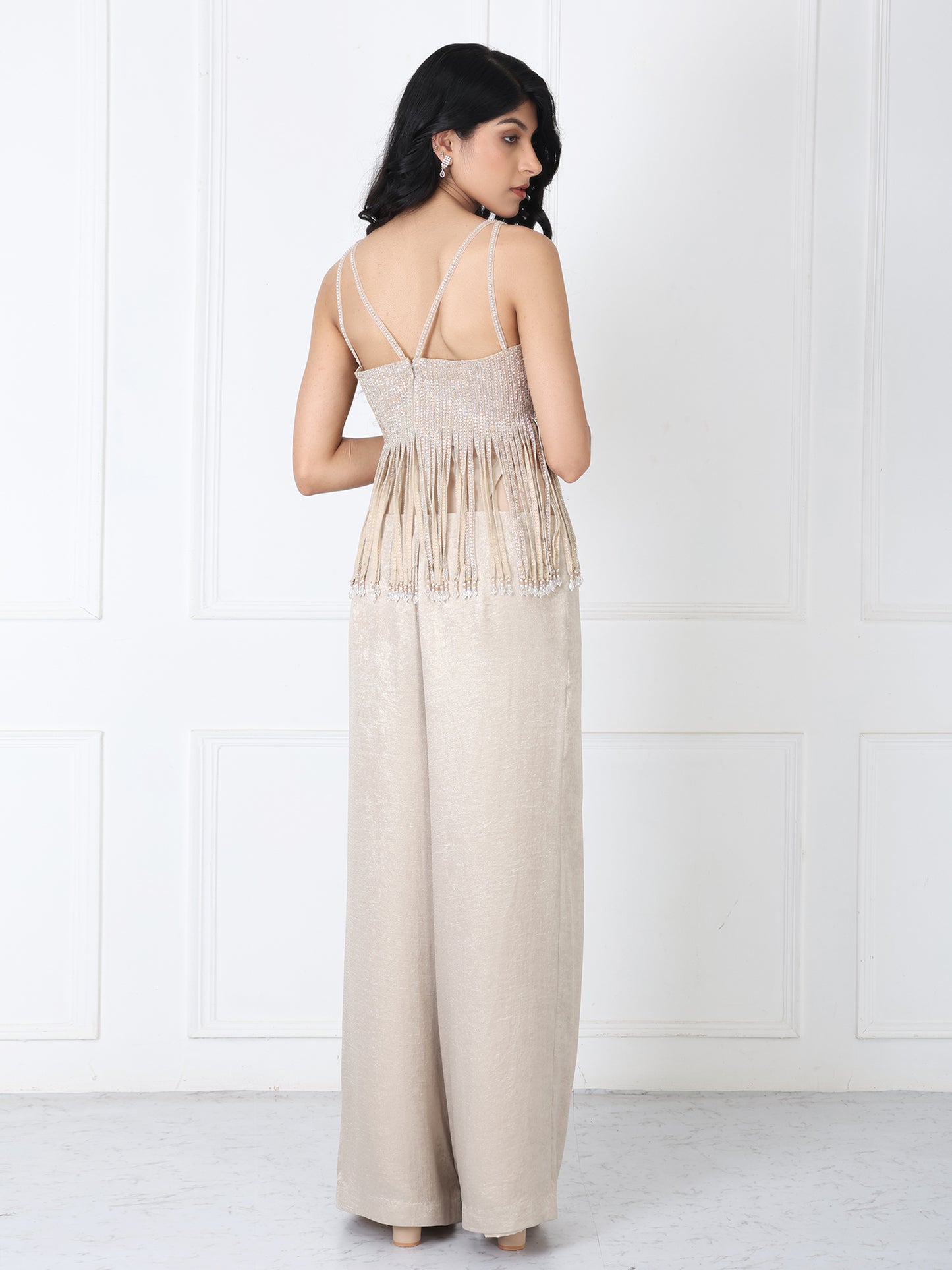 Royal golden fringe bodysuit with pants