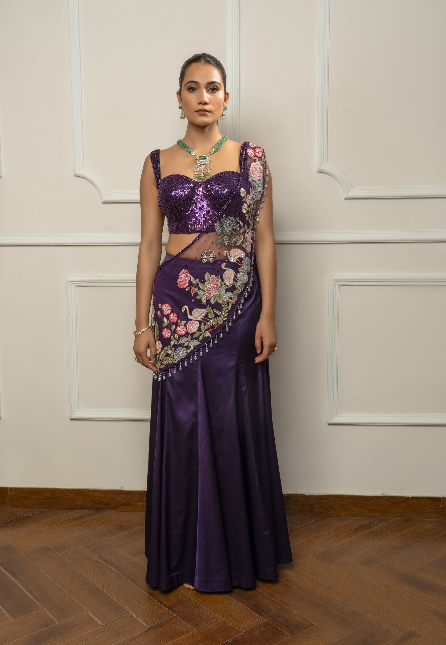 Deep purple saree set