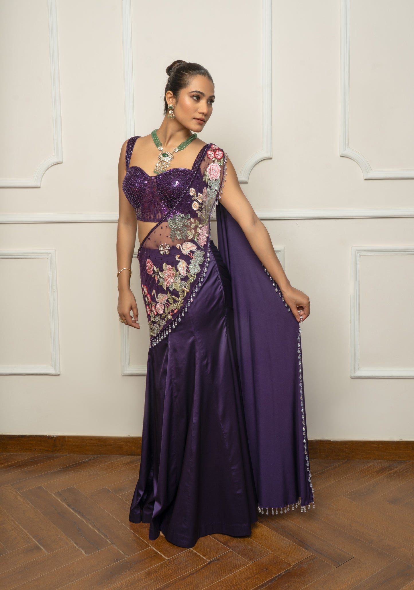 Deep purple saree set