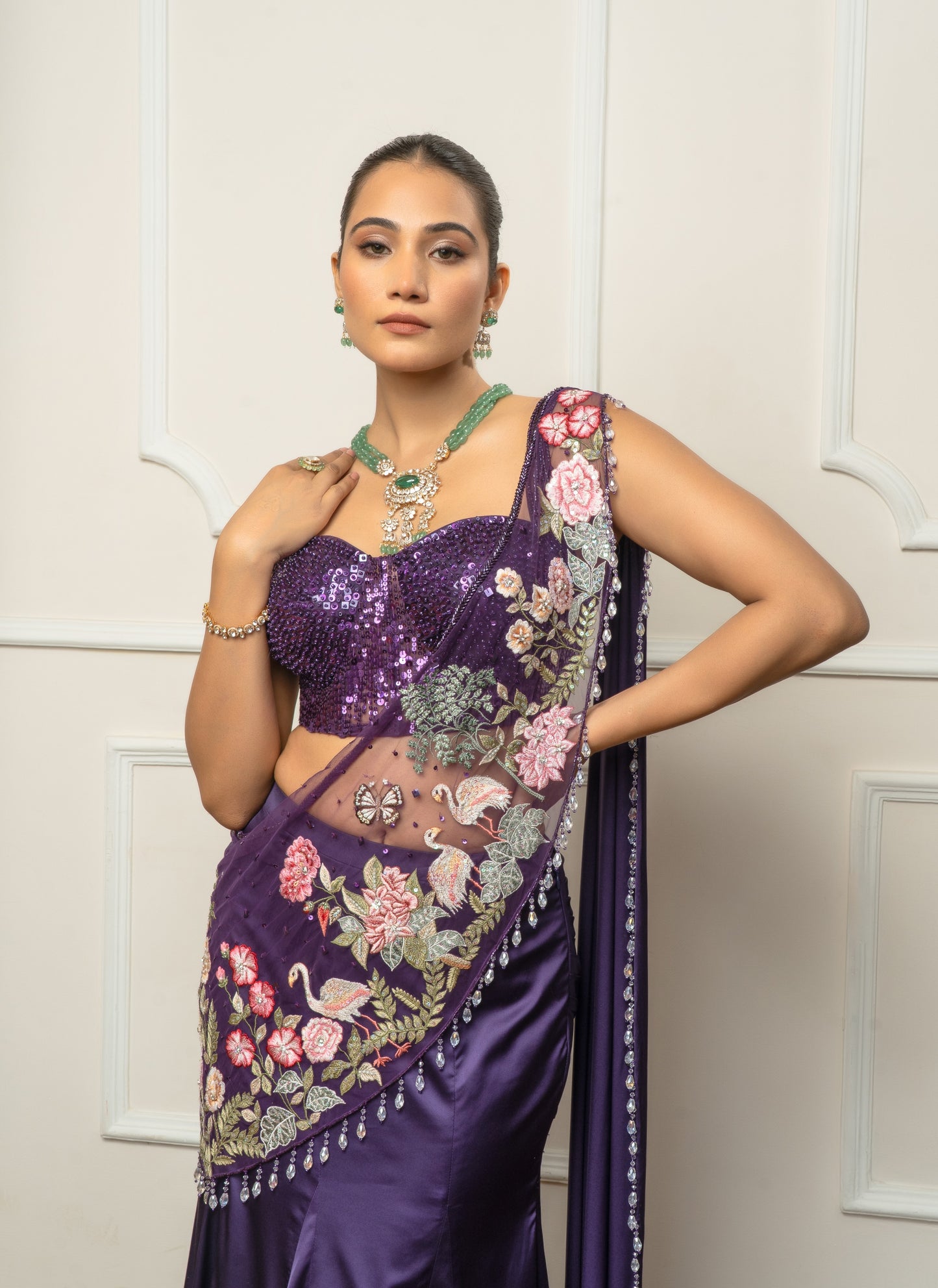 Deep purple saree set