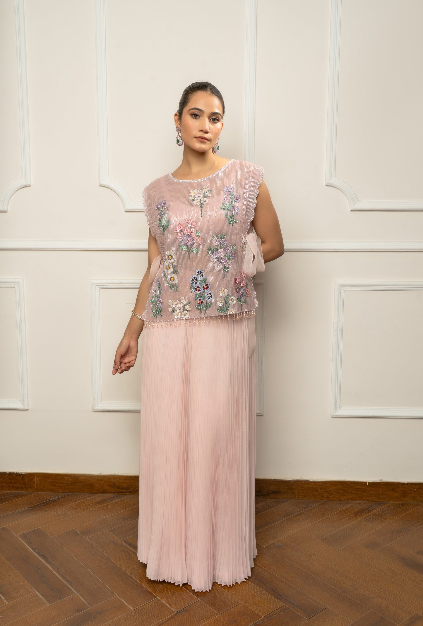 Pink Top with Pleated Skirt