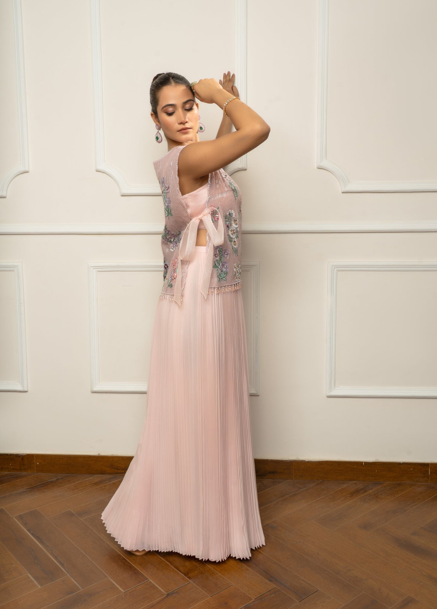 Pink Top with Pleated Skirt