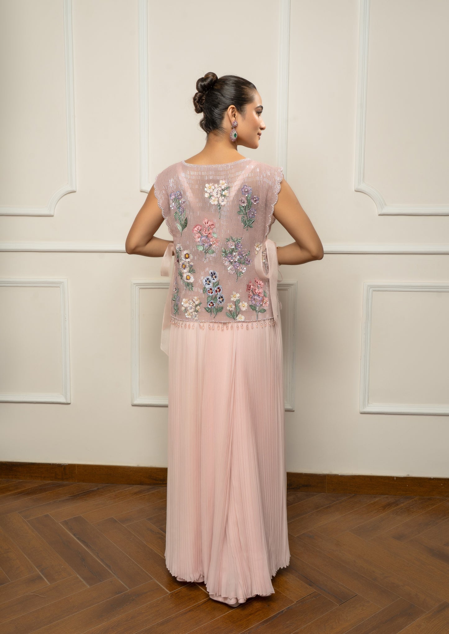 Pink Top with Pleated Skirt