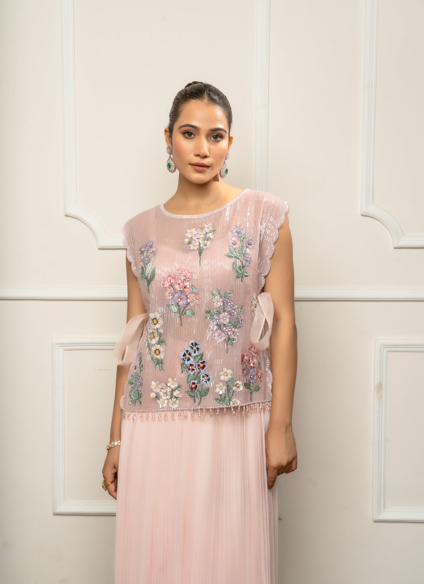 Pink Top with Pleated Skirt
