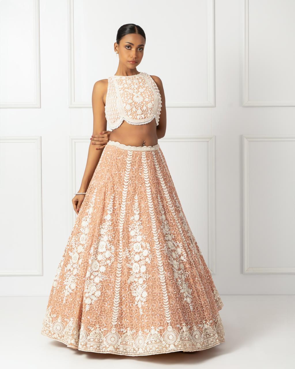 Peach embroidered lehenga set