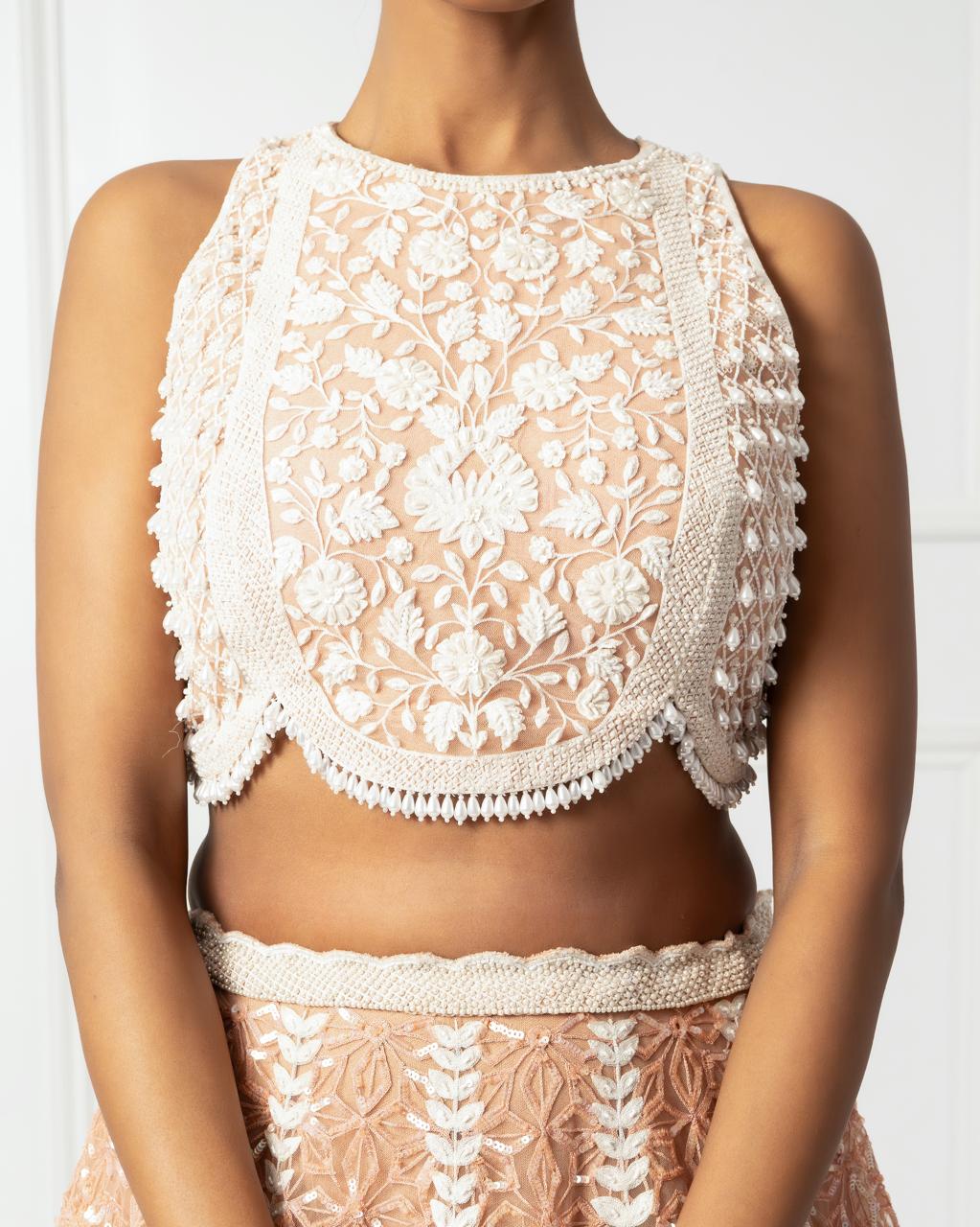Peach embroidered lehenga set