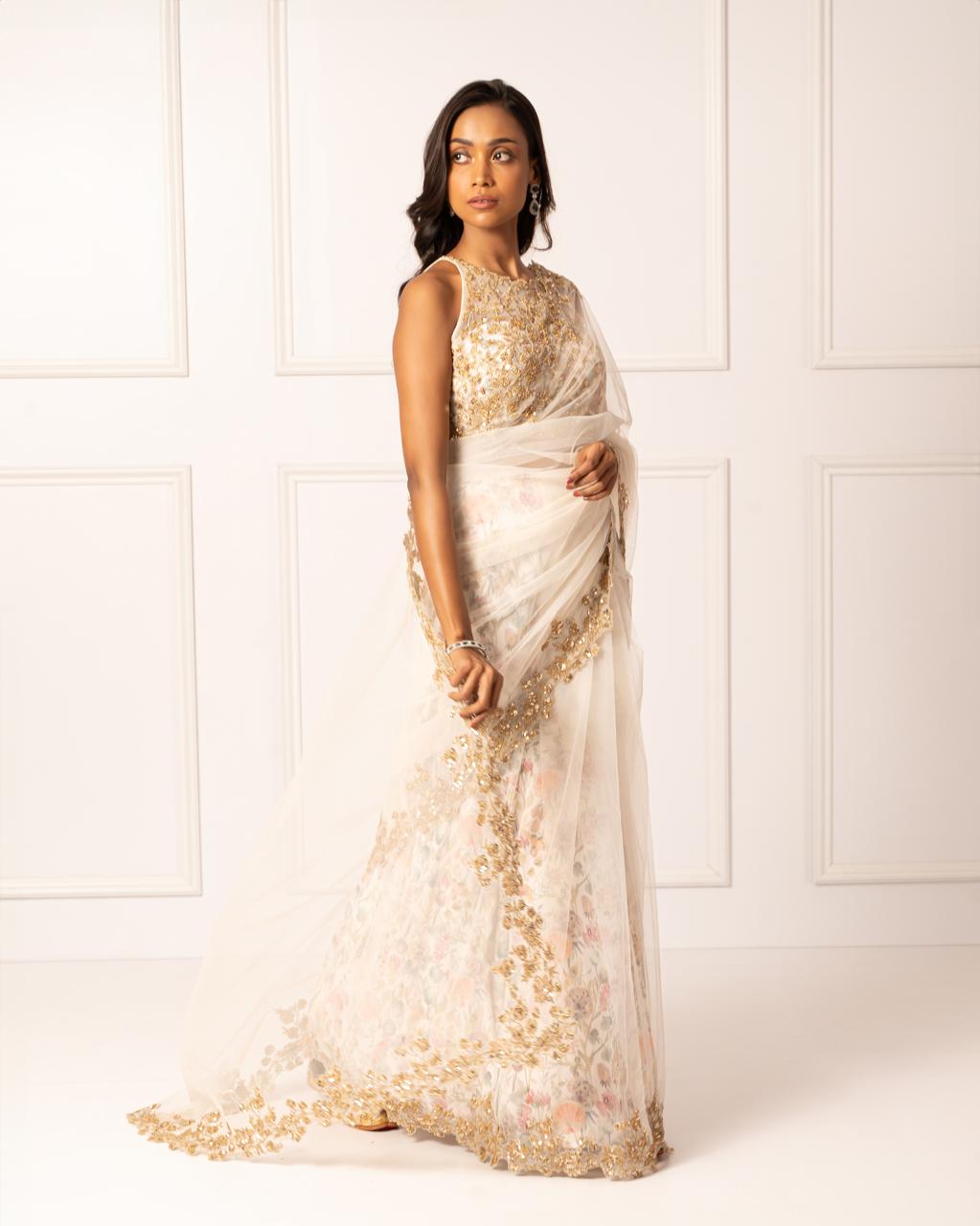 Pearl white saree set