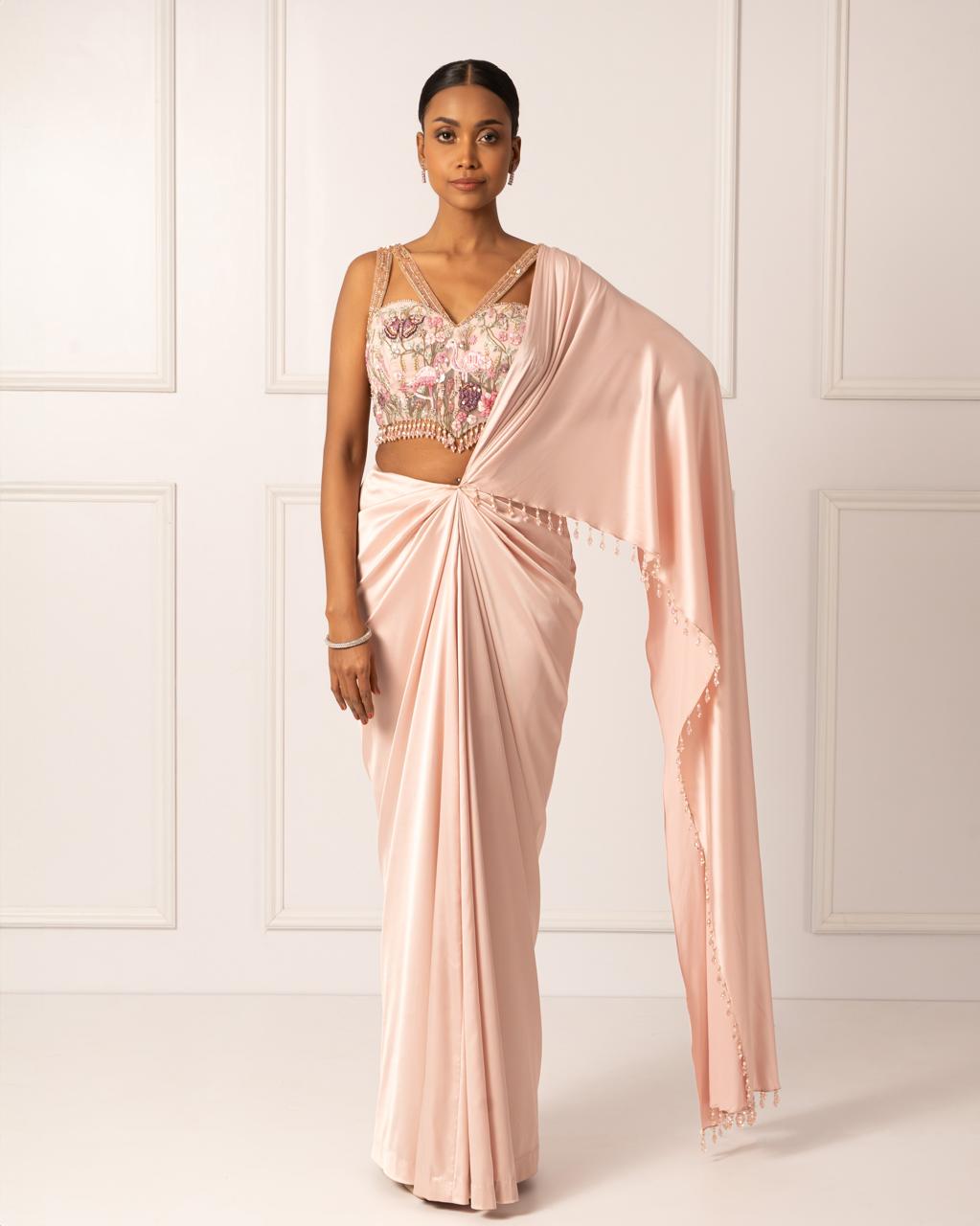 Pink Drape saree set