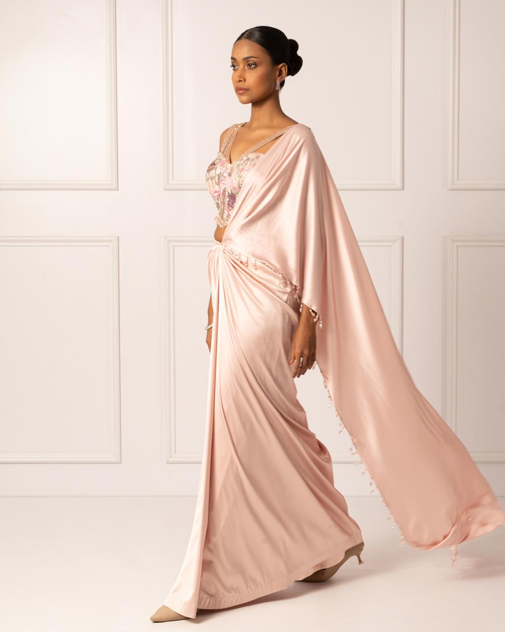 Pink Drape saree set