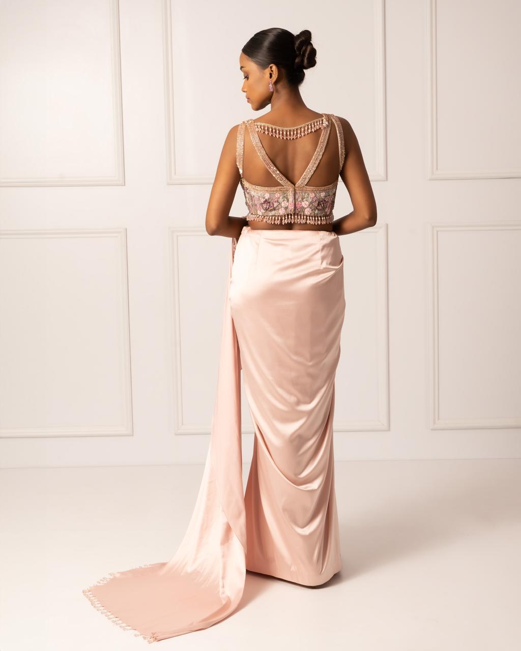 Pink Drape saree set