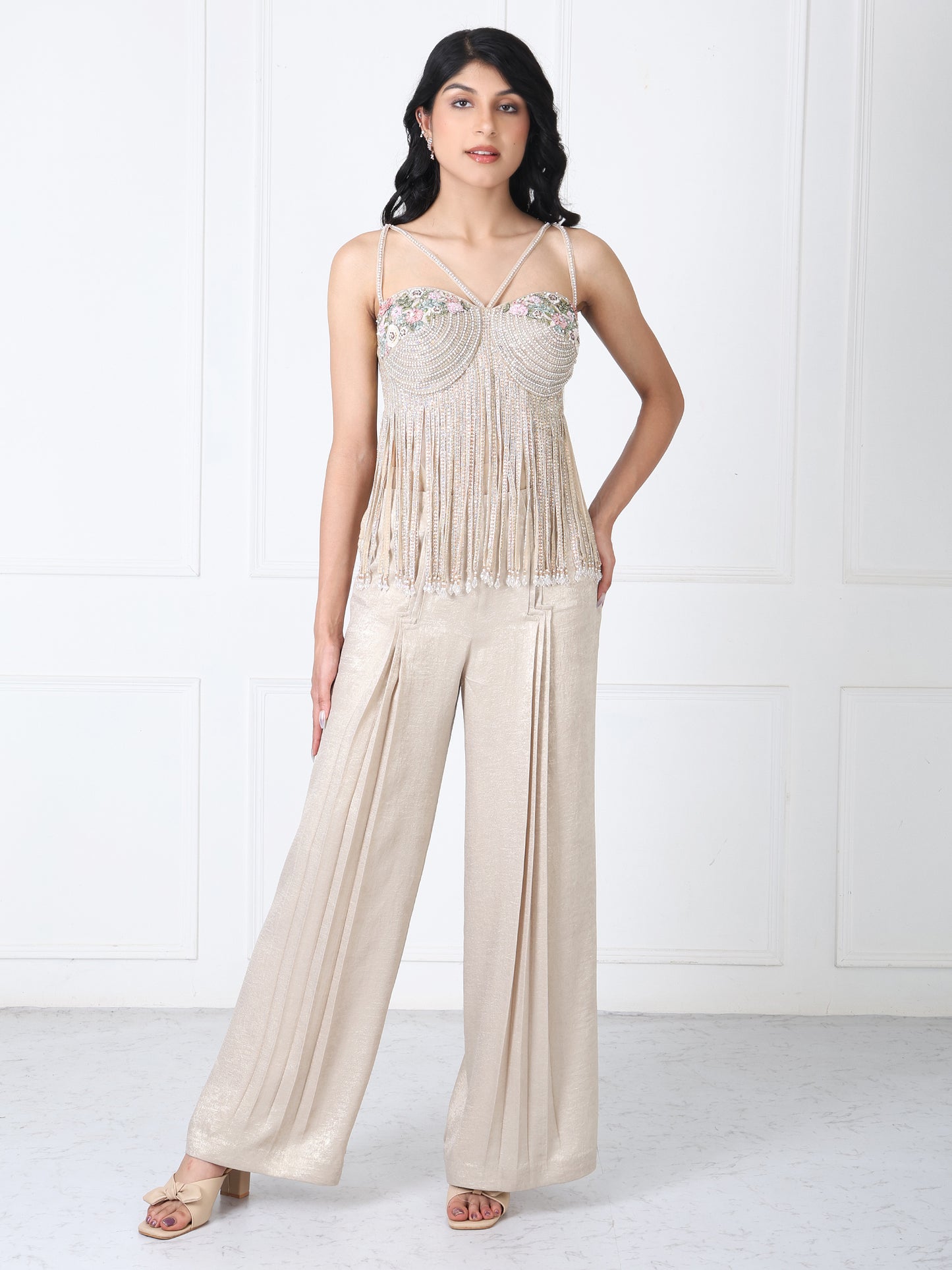 Royal golden fringe bodysuit with pants