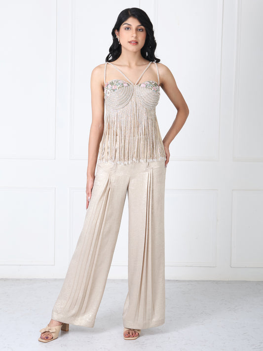Royal golden fringe bodysuit with pants