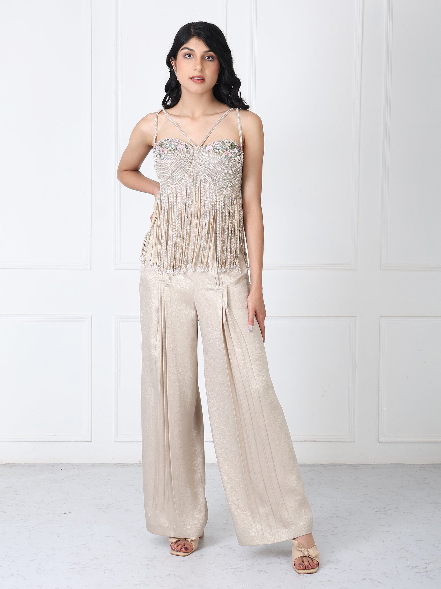 Royal golden fringe bodysuit with pants