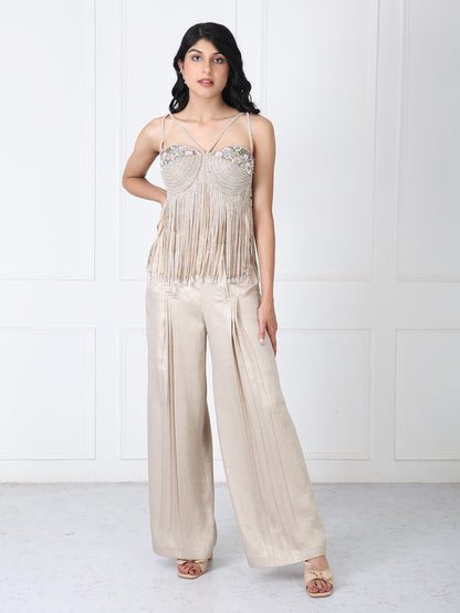 Royal golden fringe bodysuit with pants