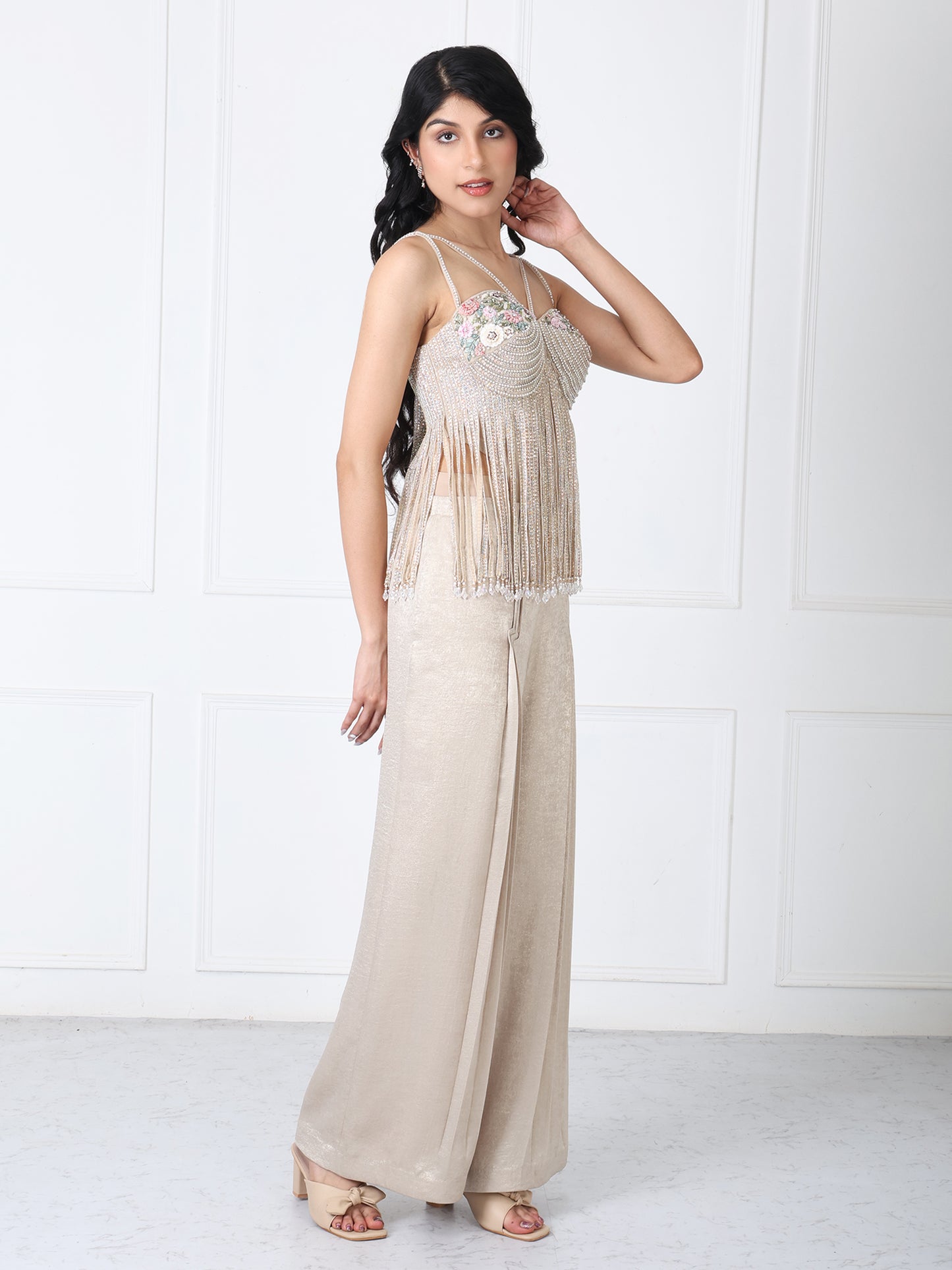 Royal golden fringe bodysuit with pants