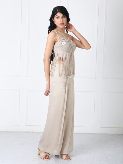 Royal golden fringe bodysuit with pants