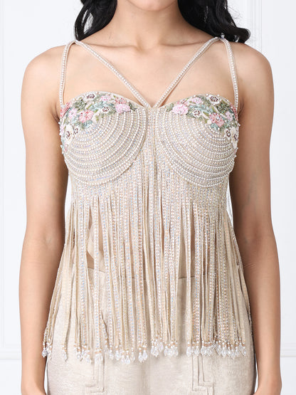 Royal golden fringe bodysuit with pants
