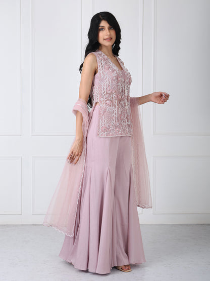 Mauve embroidered jacket with sharara with dupatta