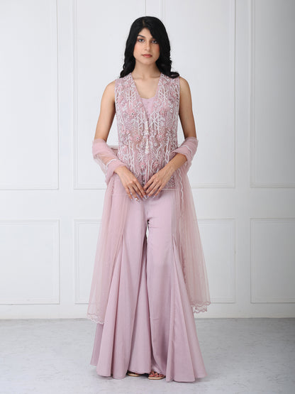 Mauve embroidered jacket with sharara with dupatta