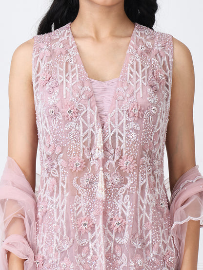 Mauve embroidered jacket with sharara with dupatta
