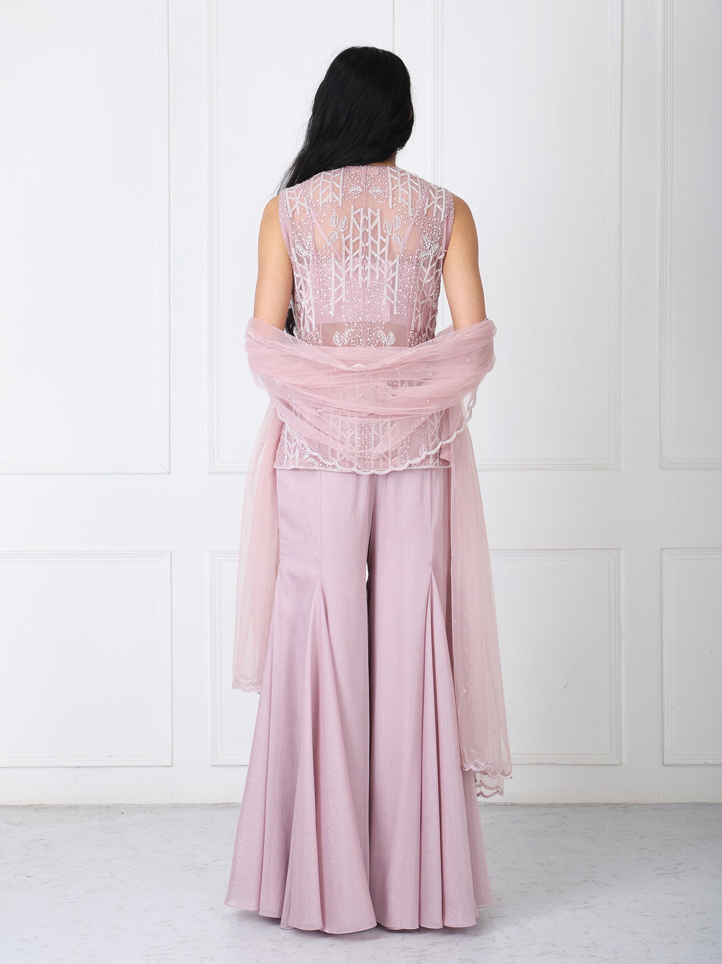 Mauve embroidered jacket with sharara with dupatta