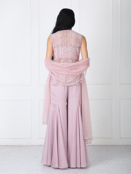 Mauve embroidered jacket with sharara with dupatta