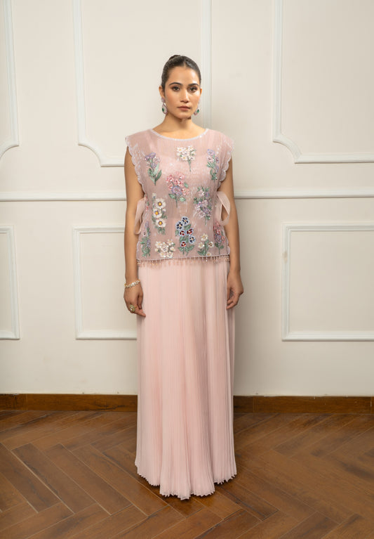 Pink Top with Pleated Skirt