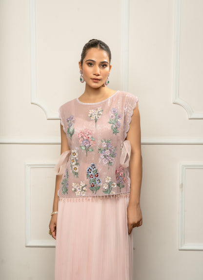 Pink Top with Pleated Skirt