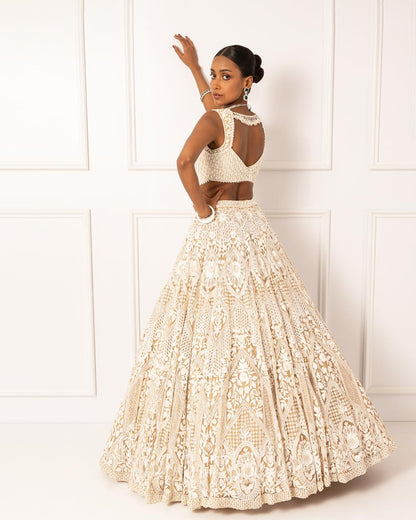 Beige pearl embroidered lehenga set