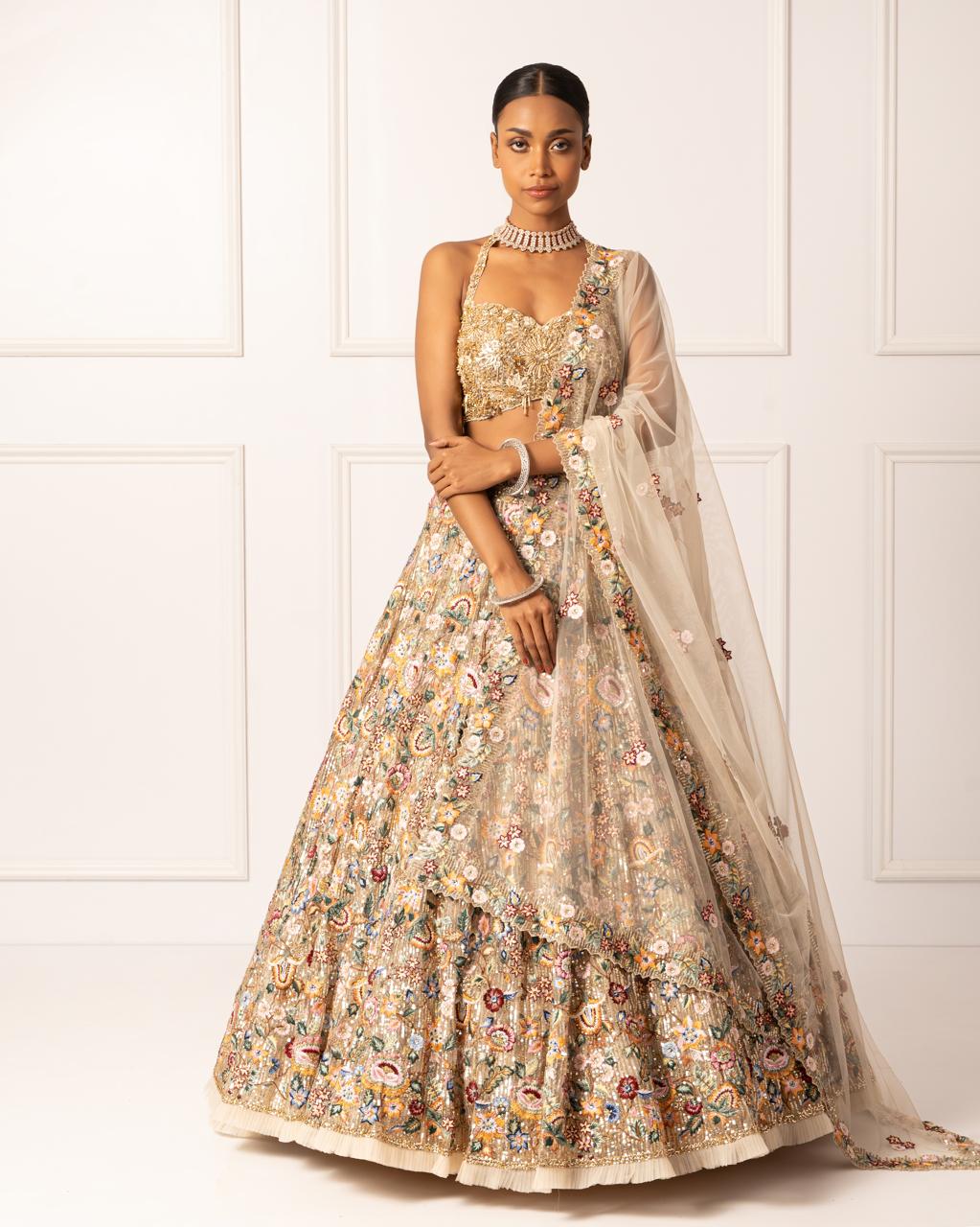 Multicolor floral sequins Embroidered lehenga set