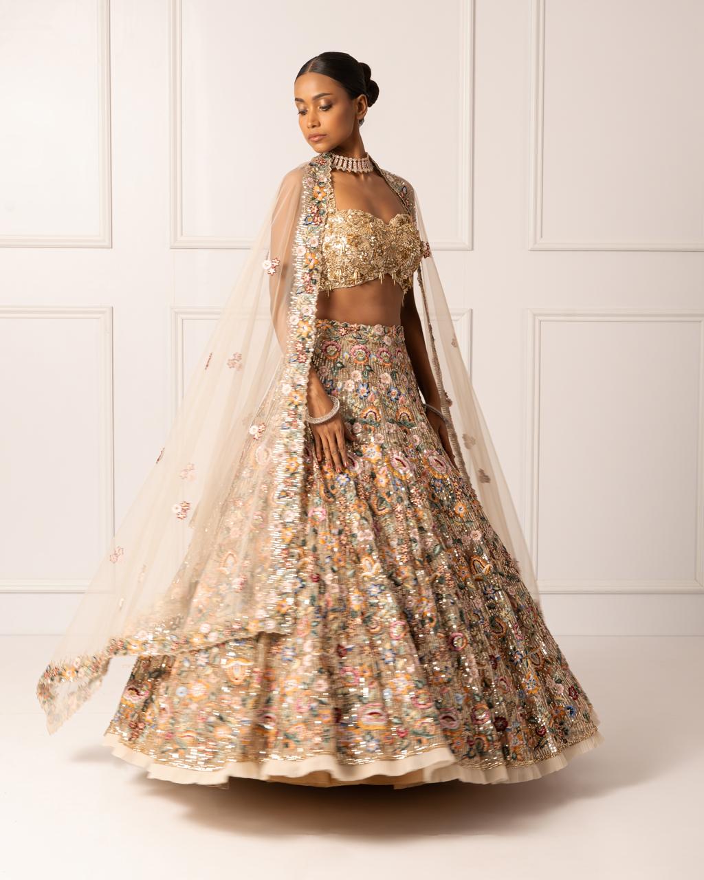 Multicolor floral sequins Embroidered lehenga set