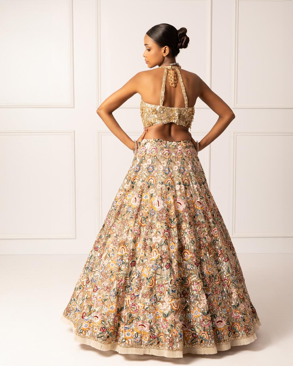 Multicolor floral sequins Embroidered lehenga set