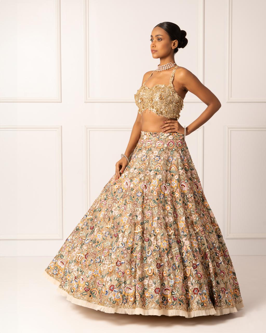 Multicolor floral sequins Embroidered lehenga set