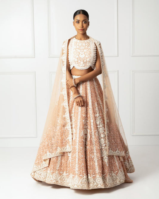 Peach embroidered lehenga set