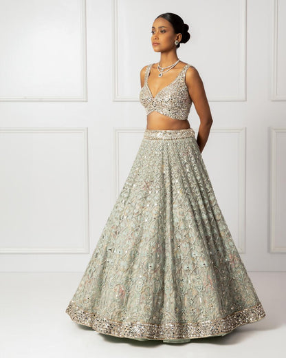 Silt green embroidered lehenga set