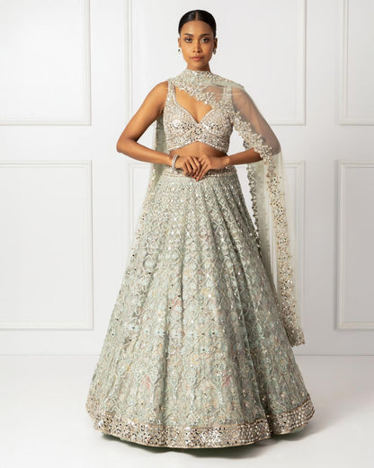 Silt green embroidered lehenga set