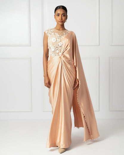 Peach drape saree